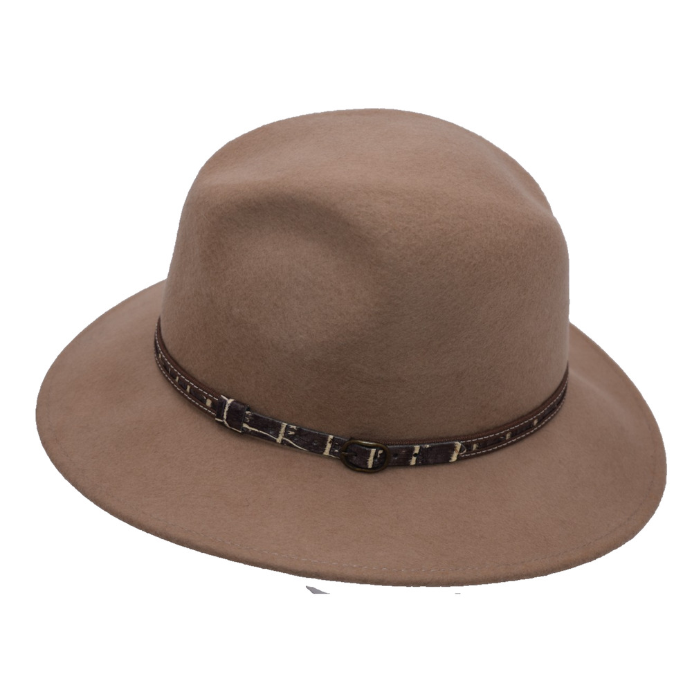 GELSO BIANCO Womens 100% Wool Fedora Hat β Beige/Tan w/Brown Buckle Band - Italy
